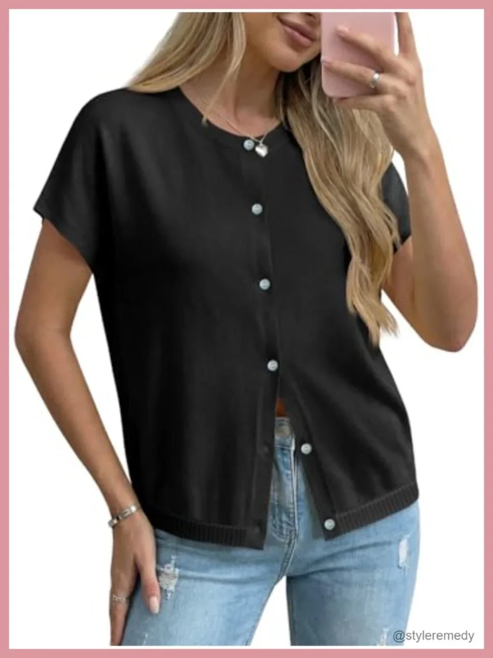 Oversized Short Sleeve Cardigan Women Lightweight Button Down Soft Knit Crew